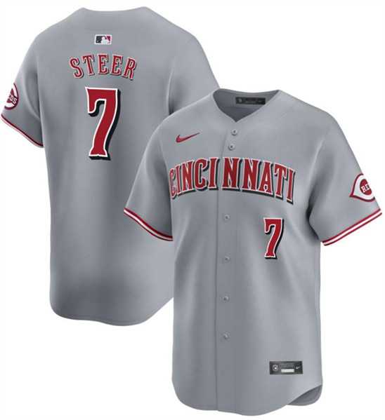 Men's Cincinnati Reds #7 Spencer Steer Gray Away Limited Stitched Baseball Jersey Dzhi
